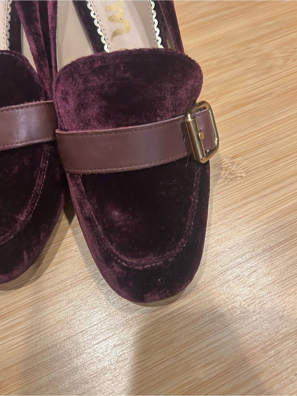 Sam Edelman Burgundy Velvet Loafer Pumps Size 7 Block Heel Preppy - Picture 6 of 6